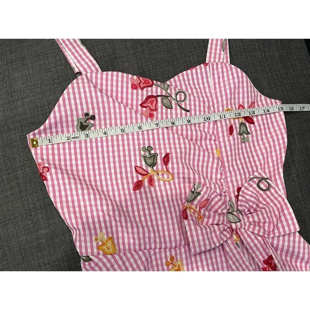 Vintage Y2K Rare Editions Pink White Gingham Fit and Flare Embroidered Dress - Picture 8 of 11